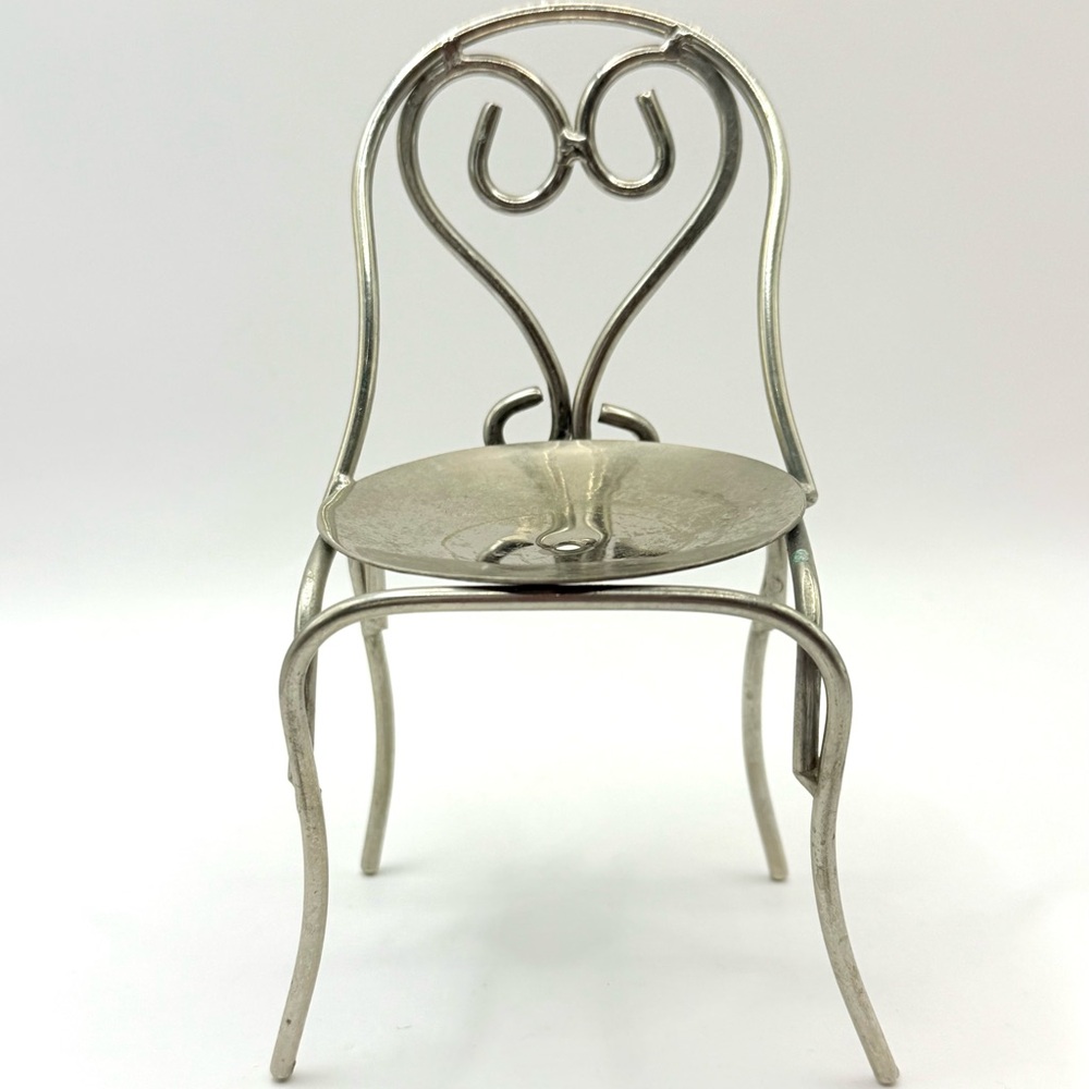Vintage Silver Tone Chair Metal Candle Holder 6” x 3”